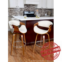 Lumisource B24-CRVNIR WLCR2 Curvini Mid-Century Modern Counter Stool in Walnut Wood and Cream Fabric - Set of 2